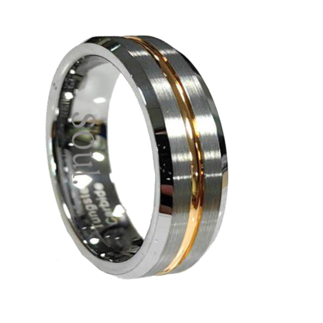Grey tungsten ring with gold detail