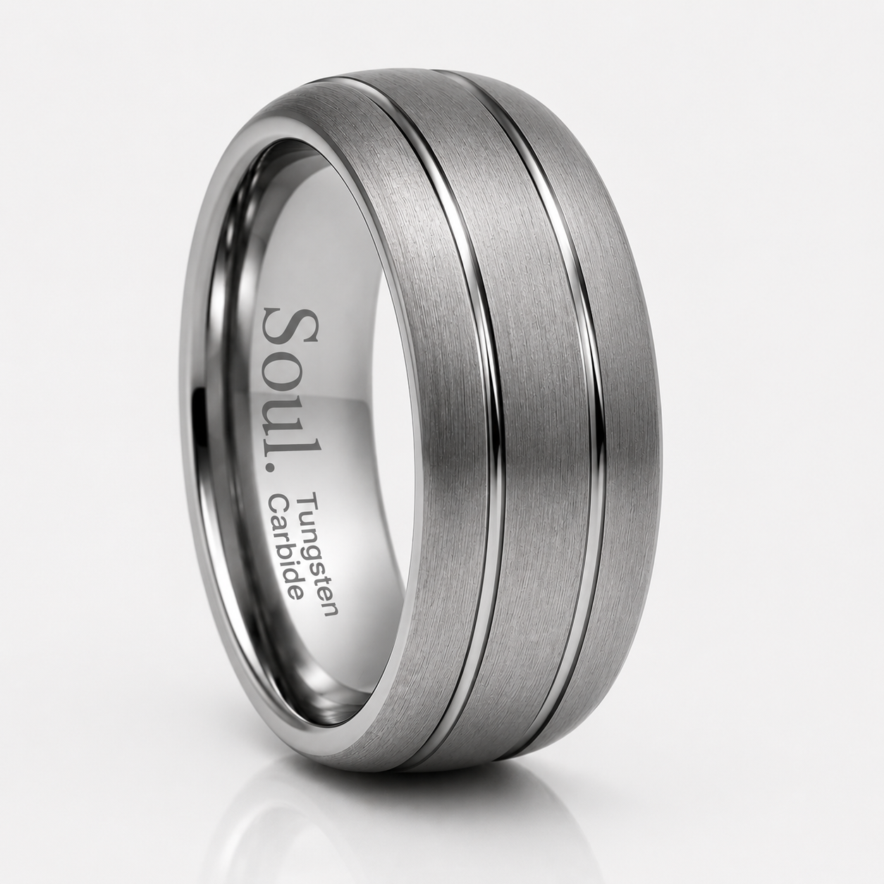 Grey tungsten ring with grooves