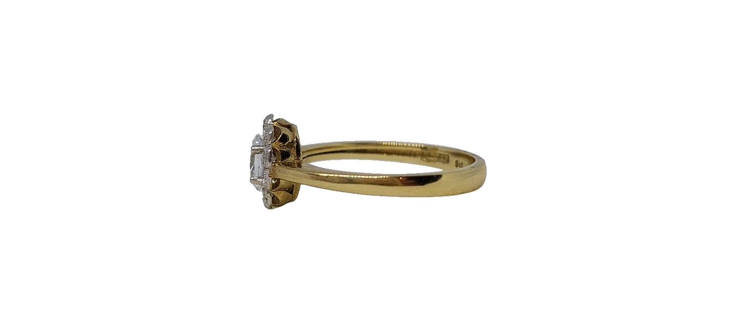 9ct Yellow gold cluster cubic zirconia plain shank ring