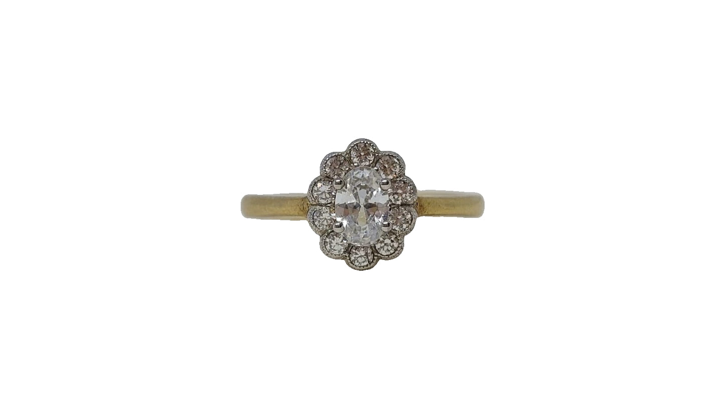 9ct Yellow gold cluster cubic zirconia plain shank ring