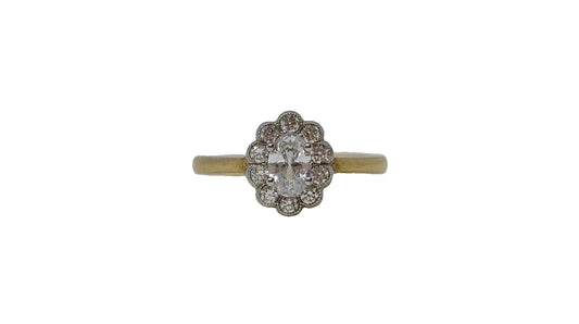 9ct Yellow gold cluster cubic zirconia plain shank ring