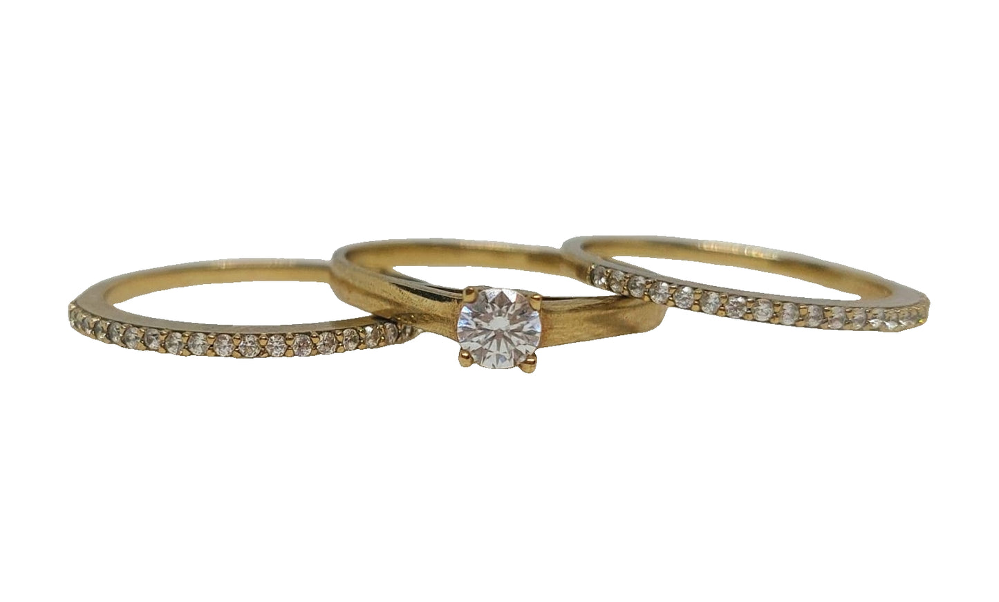 9ct Yellow gold solitaire with two bands cubic zirconia stackable ring