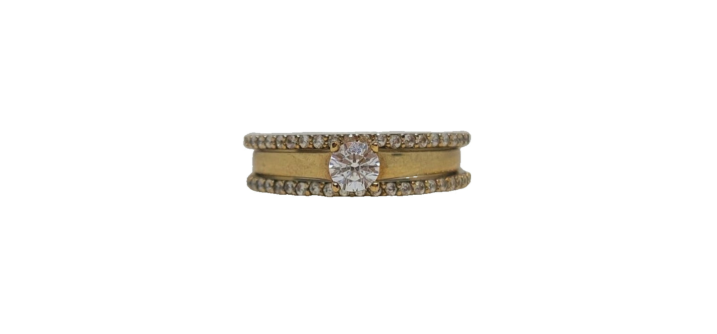9ct Yellow gold solitaire with two bands cubic zirconia stackable ring