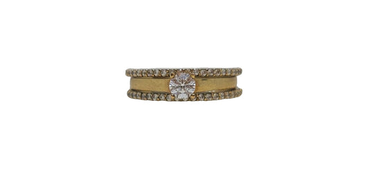 9ct Yellow gold solitaire with two bands cubic zirconia stackable ring