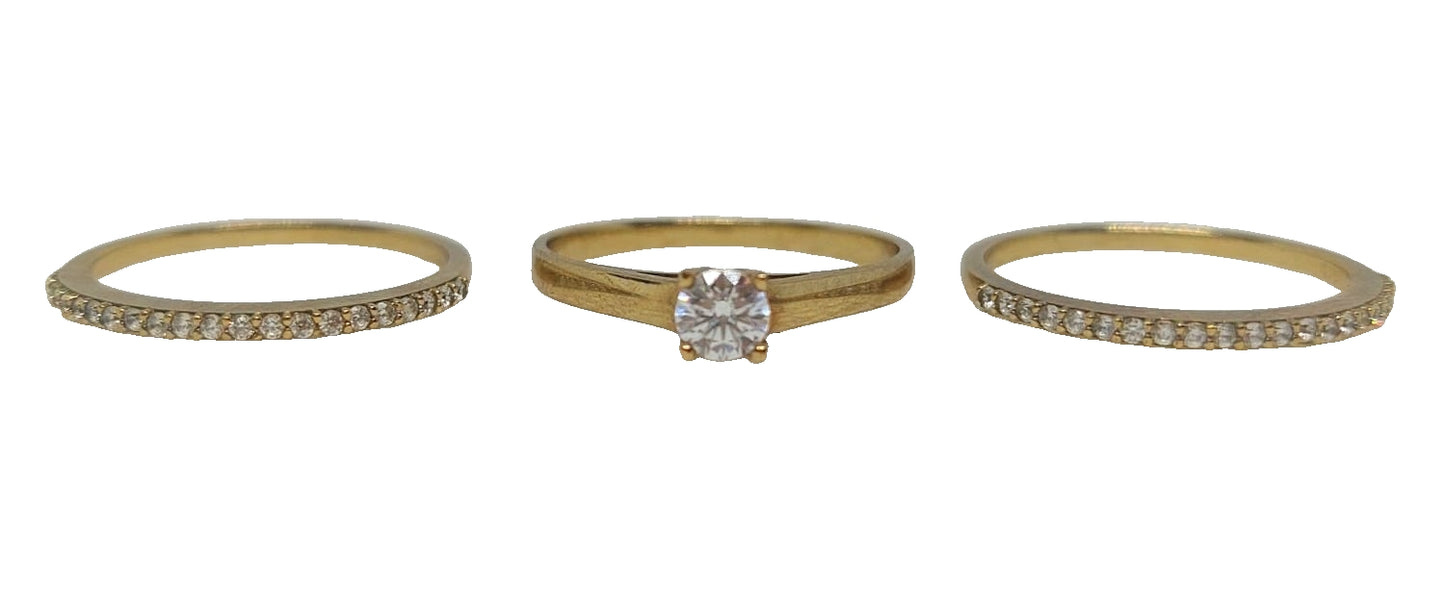 9ct Yellow gold solitaire with two bands cubic zirconia stackable ring
