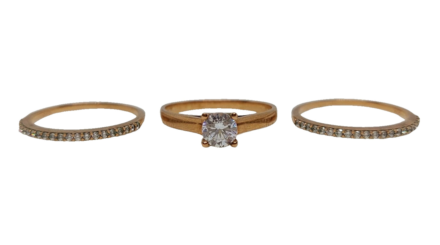 9ct Rose gold solitaire with two bands cubic zirconia stackable ring