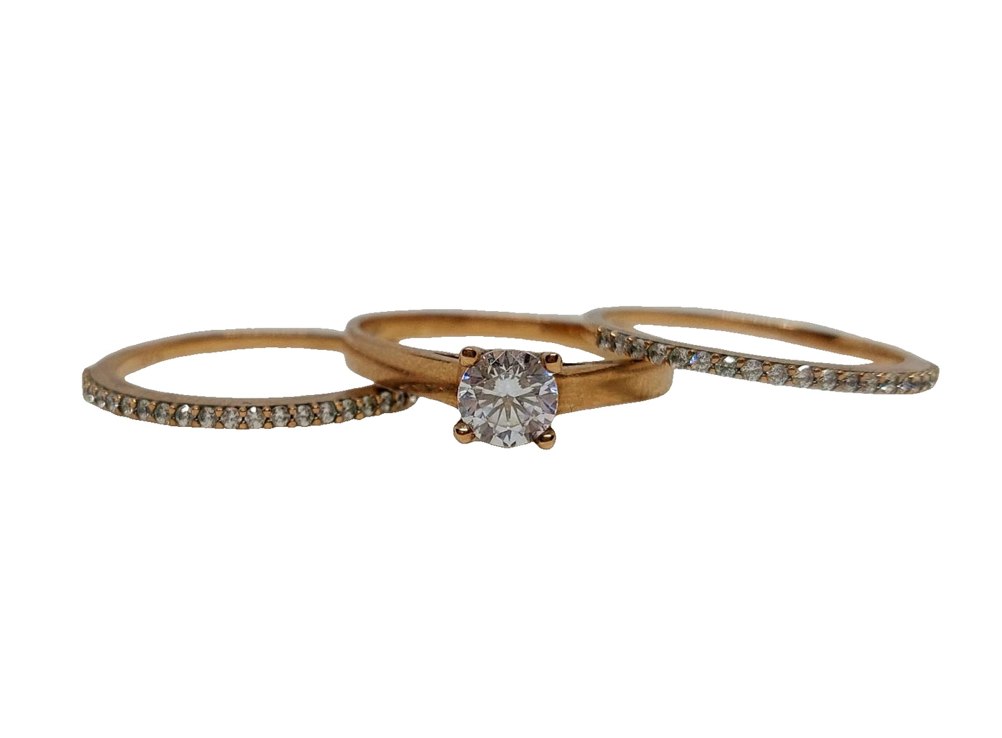 9ct Rose gold solitaire with two bands cubic zirconia stackable ring