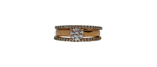 9ct Rose gold solitaire with two bands cubic zirconia stackable ring