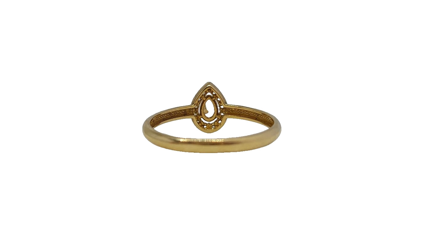 9ct Yellow gold pear shape cubic zirconia halo plain shank ring