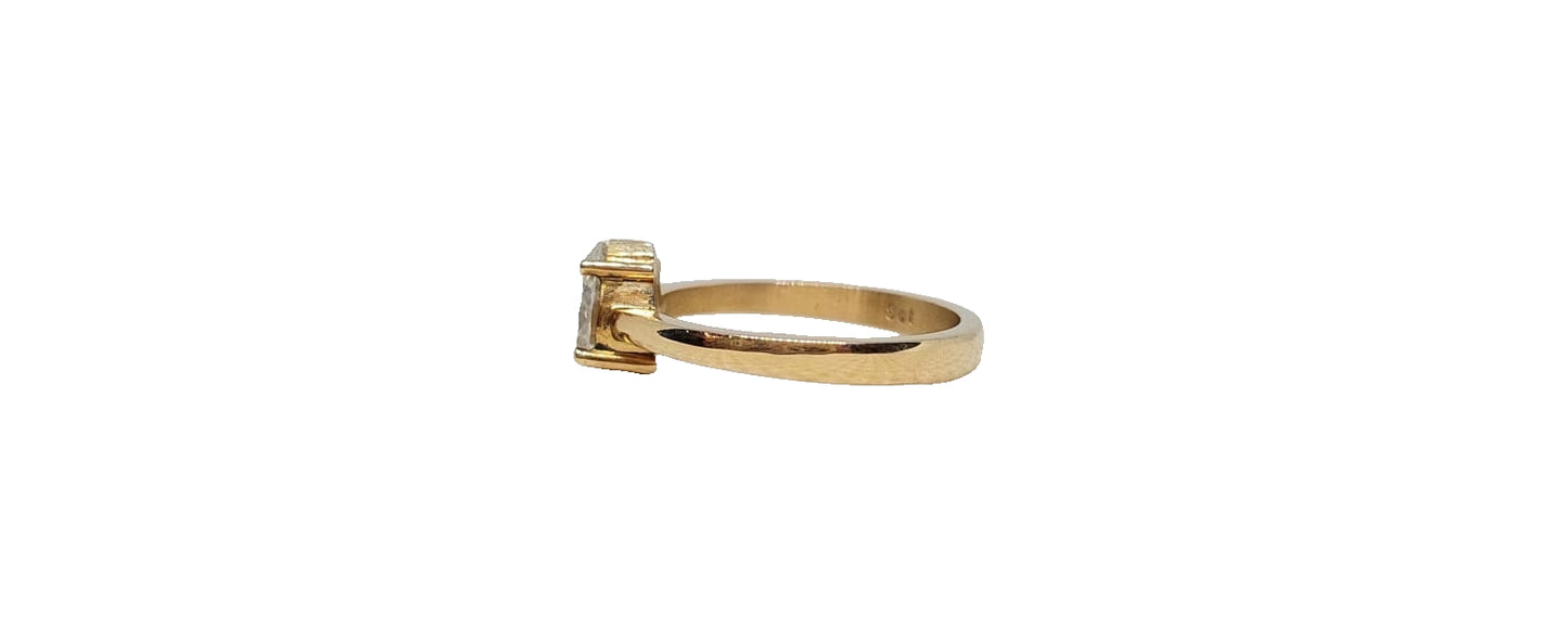 9ct Yellow gold pear shape moissanite solitaire tapered plain shank ring