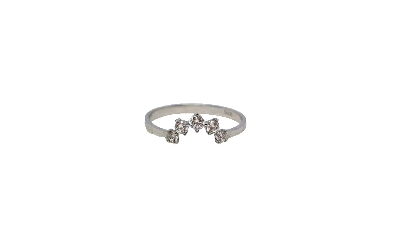 9ct White gold 5x cubic zirconia 4 claw cubic zirconia curved band
