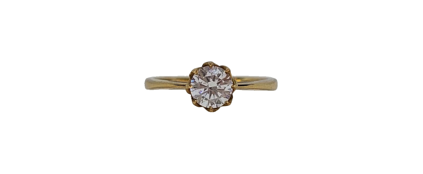 9ct Yellow gold cubic zirconia protea setting 8 claw with a slim tapered shank ring