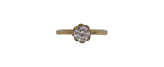 9ct Yellow gold cubic zirconia protea setting 8 claw with a slim tapered shank ring