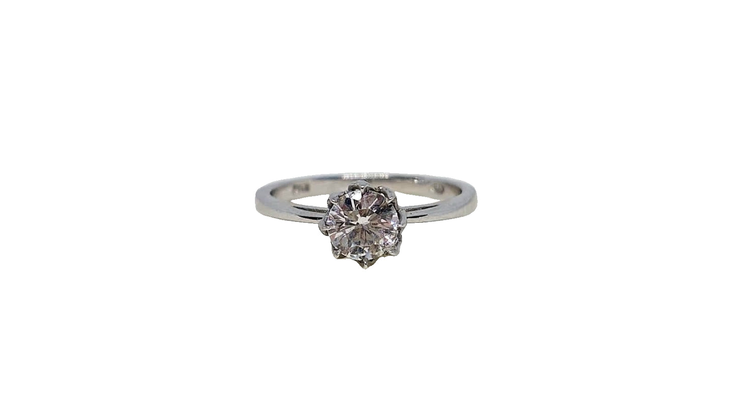9ct White gold cubic zirconia protea setting 8 claw with a slim tapered split shank ring