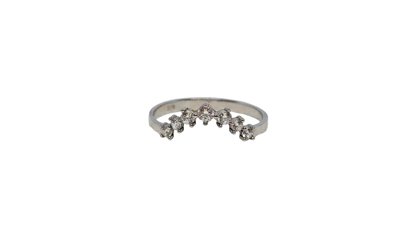 9ct White gold 7x cubic zirconia 4 claw cubic zirconia curved band