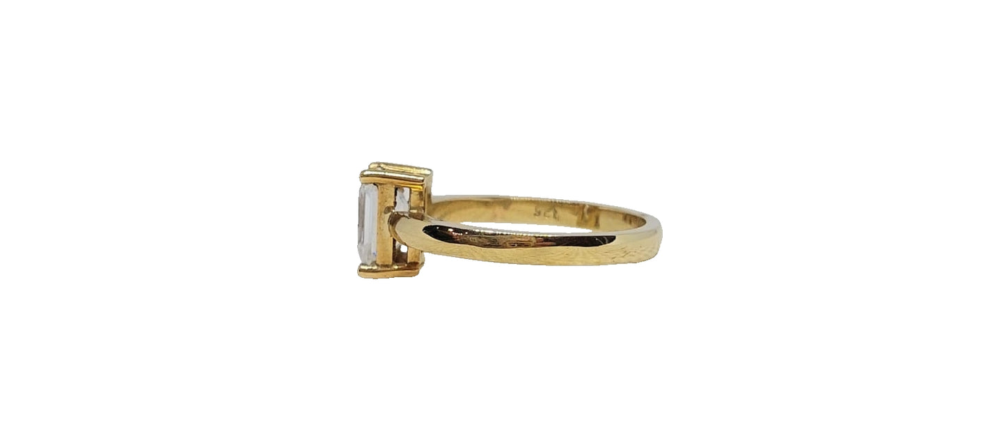 9ct Yellow gold Emerald cut moissanite solitaire plain shank ring