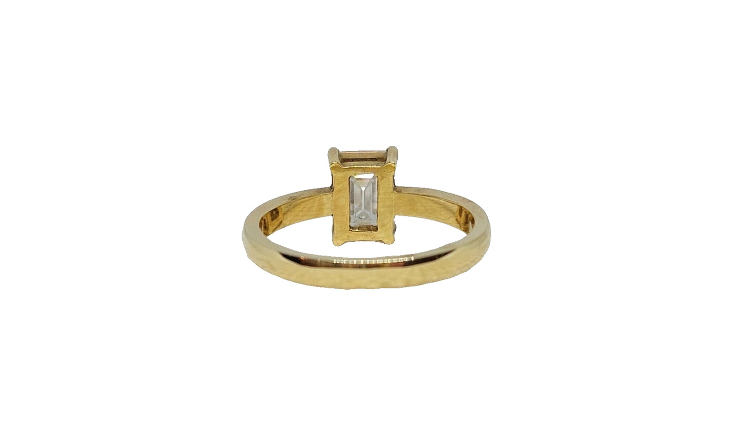 9ct Yellow gold Emerald cut moissanite solitaire plain shank ring