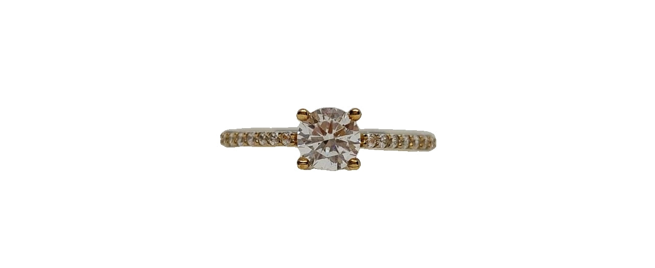 9ct Yellow gold round cubic zirconia claw setting shank ring