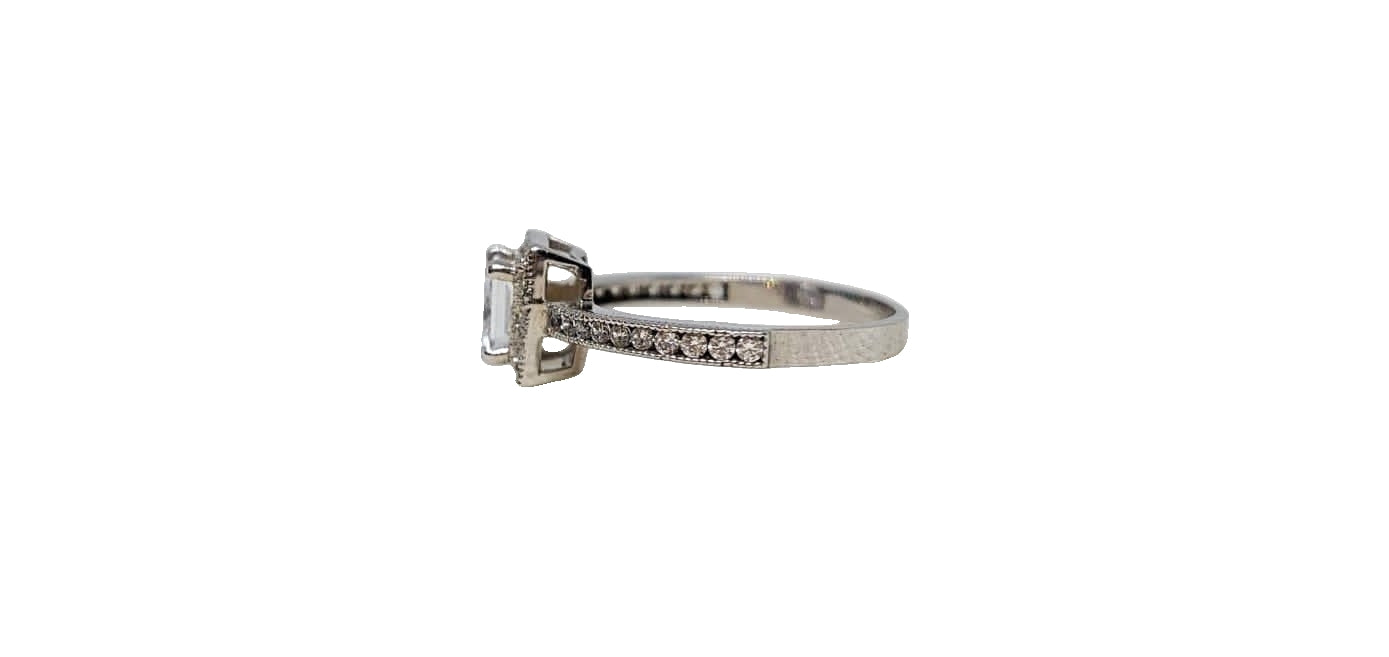 9ct White gold square with halo cubic zirconia 4 claw channel setting cubic zirconia on shack ring