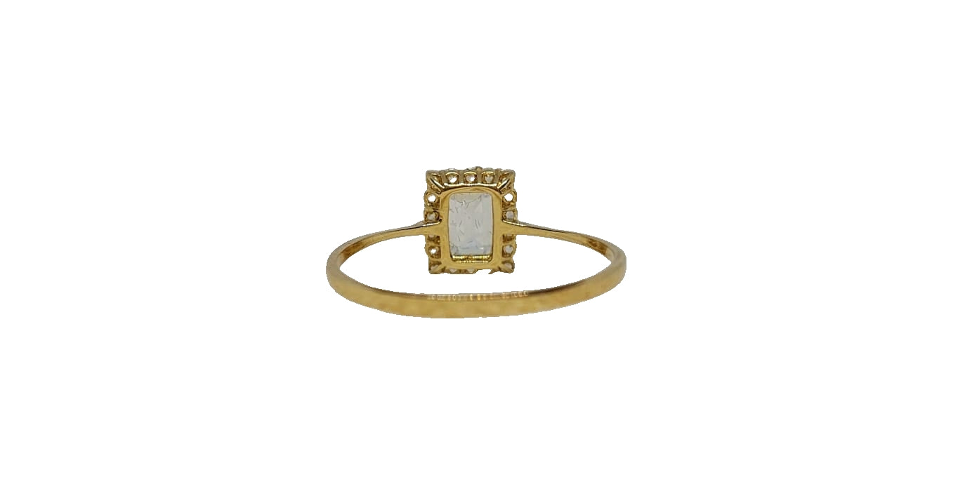 9ct Yellow gold square cut with halo cubic zirconia plain thin shank ring