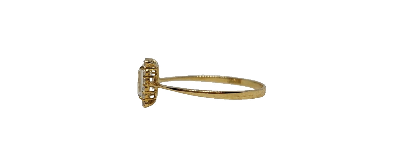 9ct Yellow gold square cut with halo cubic zirconia plain thin shank ring