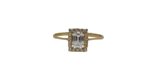 9ct Yellow gold square halo cubic zirconia plain thin shank ring