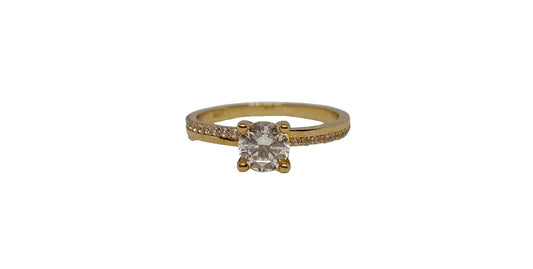 9ct Yellow gold round 4 claw solitaire plain and cubic zirconia shank ring