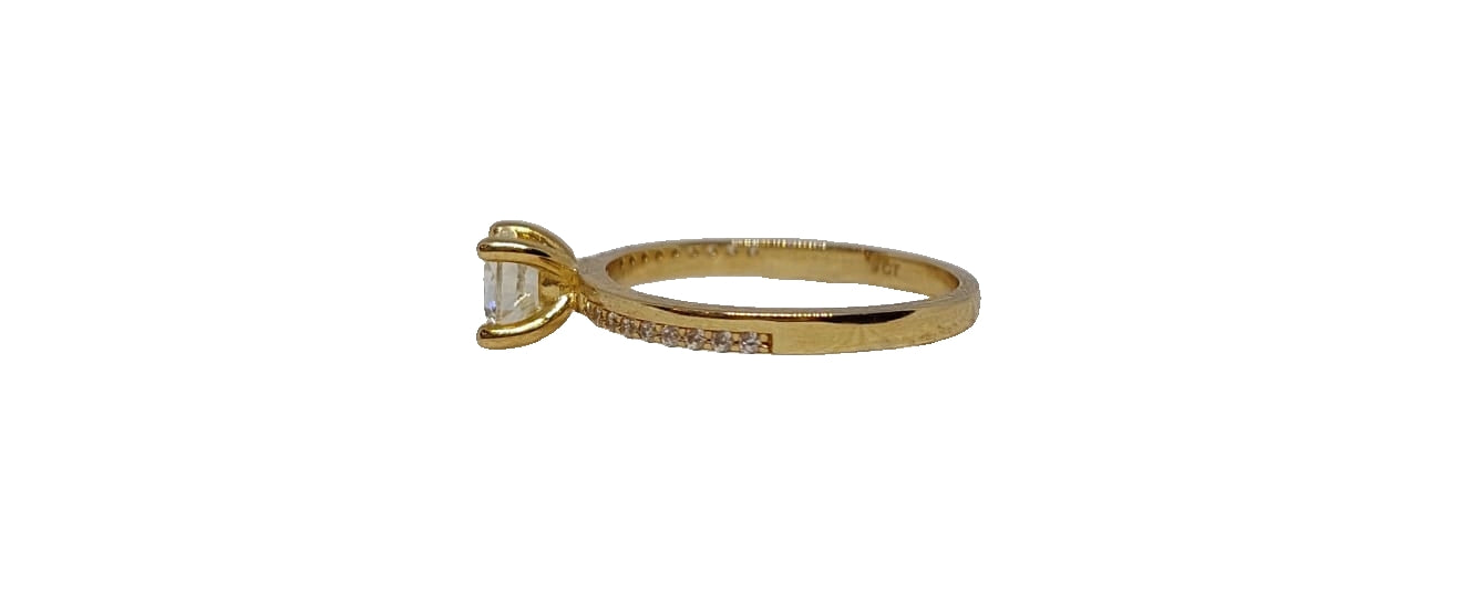 9ct Yellow gold round 4 claw solitaire plain and cubic zirconia shank ring
