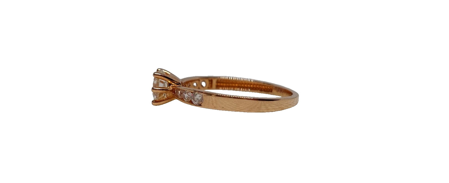 9ct Rose gold cubic zirconia 6 claw with channel setting cubic zirconia tapered shank ring
