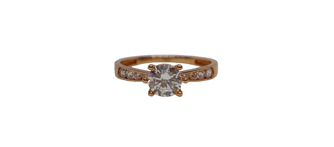 9ct Rose gold cubic zirconia 6 claw with channel setting cubic zirconia tapered shank ring