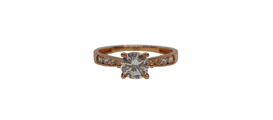 9ct Rose gold cubic zirconia 6 claw with channel setting cubic zirconia tapered shank ring