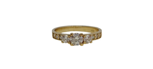 9ct Yellow gold trilogy with channel setting cubic zirconia shank ring