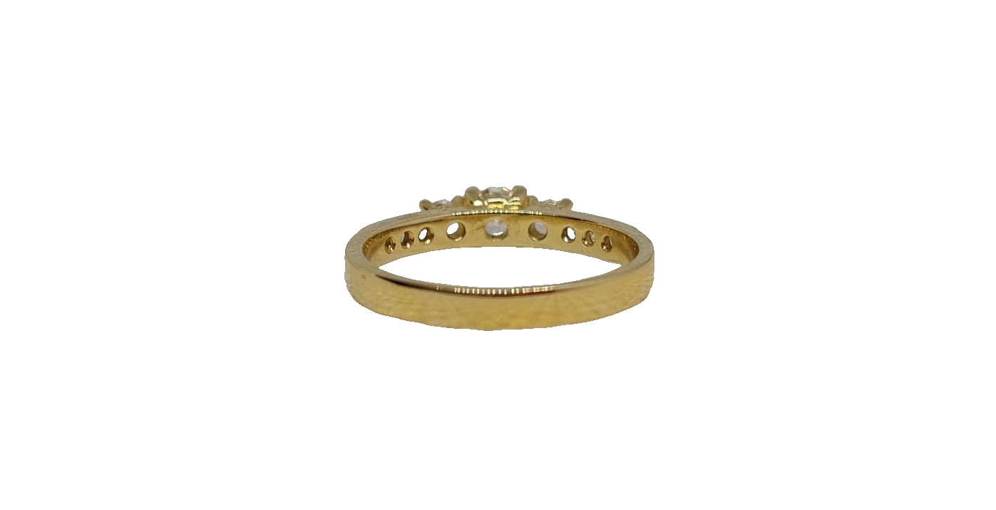 9ct Yellow gold trilogy with channel setting cubic zirconia shank ring