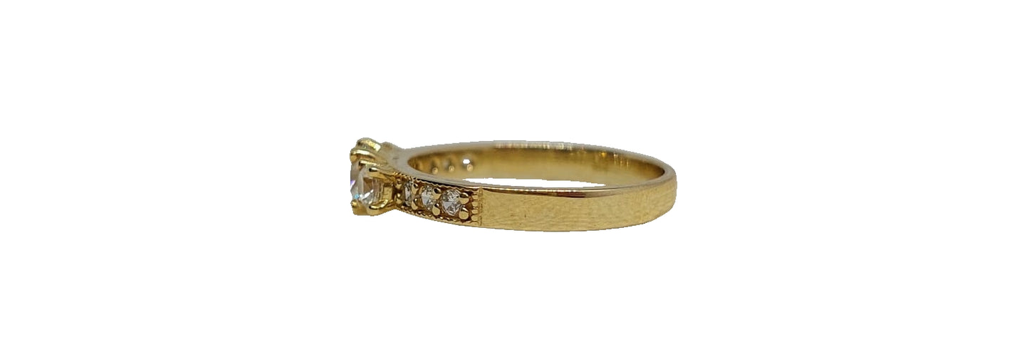 9ct Yellow gold trilogy with channel setting cubic zirconia shank ring