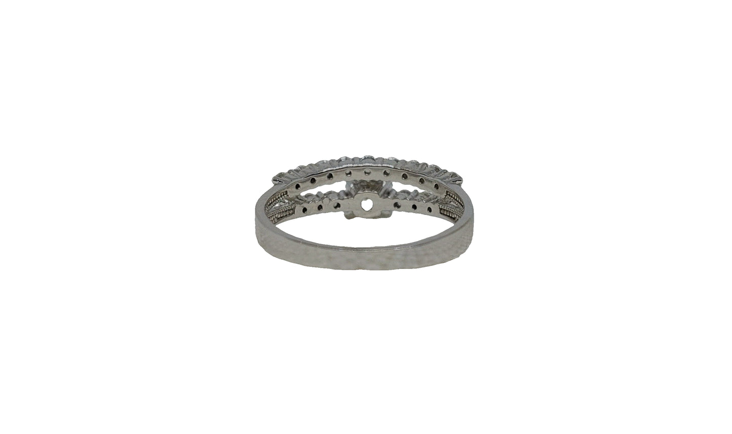 9ct White gold round 4 claw cubic zirconia double shank design ring