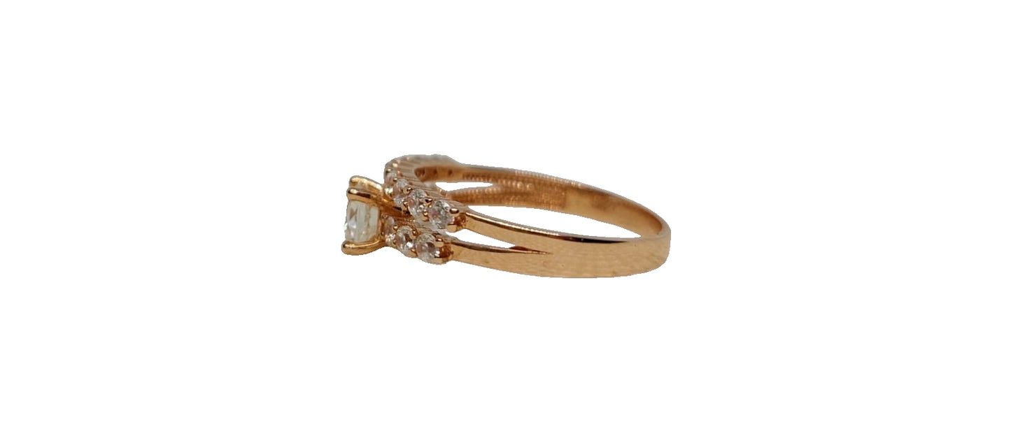 9ct Rose gold round 4 claw cubic zirconia double shank design ring