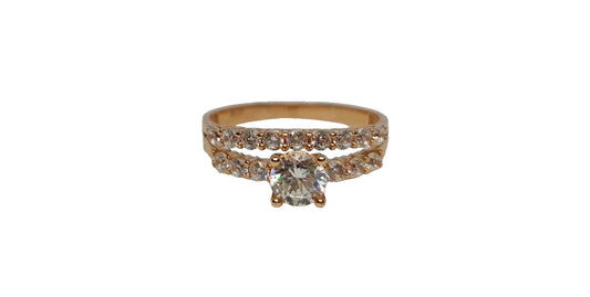 9ct Rose gold round 4 claw cubic zirconia double shank design ring