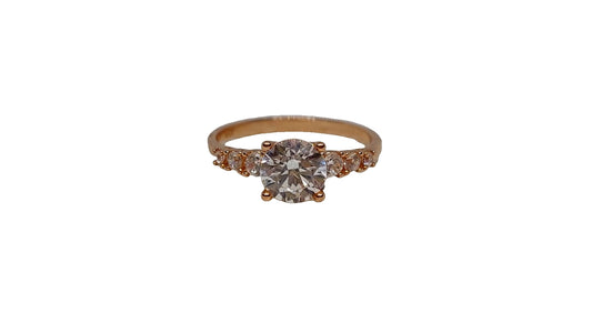 9ct Rose gold 4 claw round cubic zirconia with 6 smaller cubic zirconia on shank ring