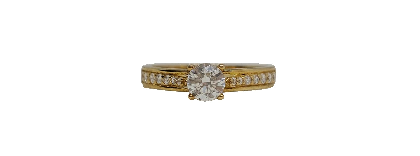 9ct Yellow gold round cubic zirconia channel set shank ring