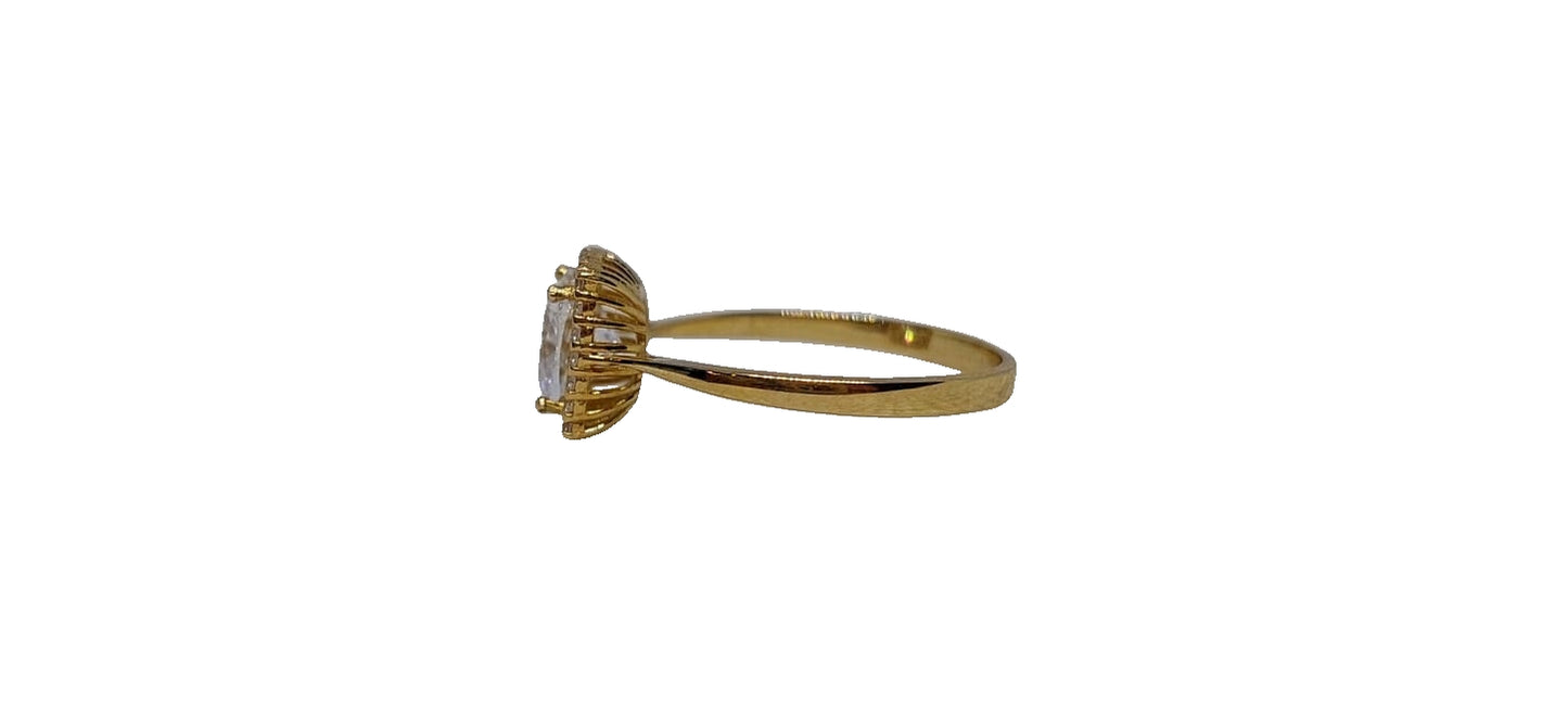 9ct Yellow gold square cubic zirconia with halo and tapered plain shank ring