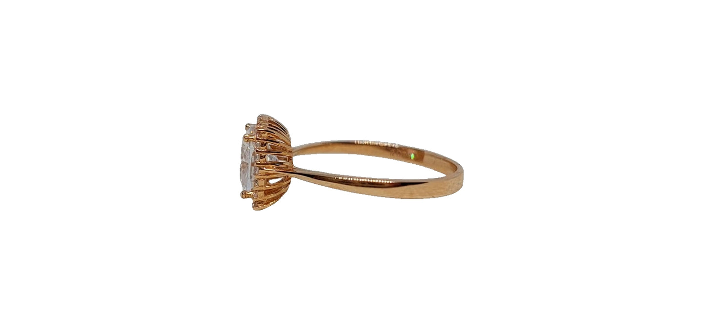 9ct Rose gold square cubic zirconia with halo and tapered plain shank ring