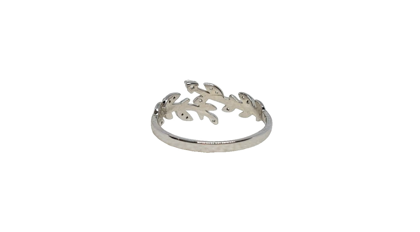 9ct White gold cubic zirconia leaf design band ring