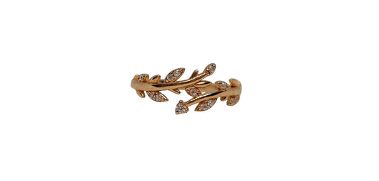 9ct Rose gold cubic zirconia leaf design band ring