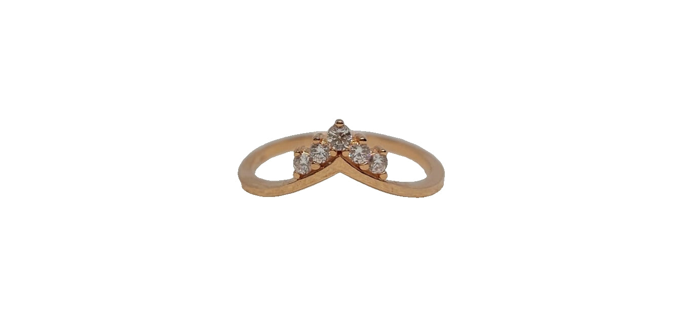 9ct rose gold 5x cubic zirconia V-shape plain shank band