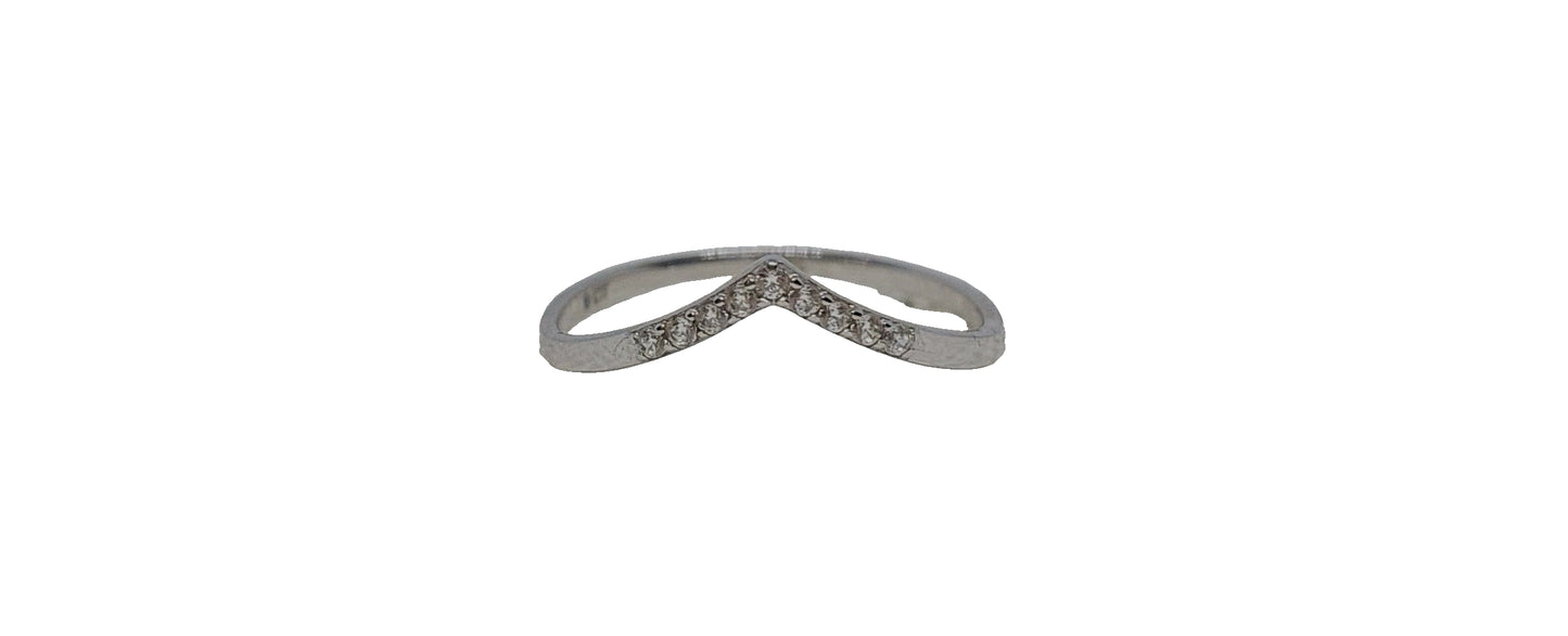 9ct White gold V-shape 9x cubic zirconia claw setting band