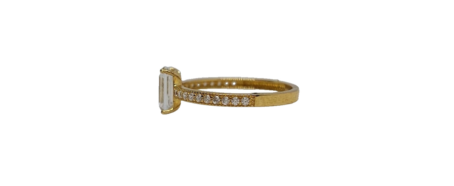 9ct Yellow gold Emerald cut cubic zirconia pave setting on shank ring