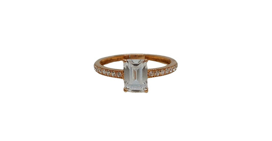 9ct Rose gold Emerald cut cubic zirconia with pave cubic zirconia setting on shank ring