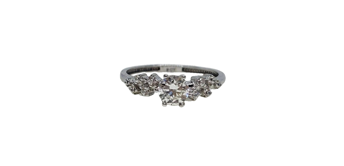 9ct White gold round 6 claw cubic zirconia snowdrift design ring