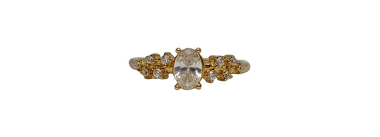 9ct Yellow gold oval 4 claw cubic zirconia snowdrift design ring