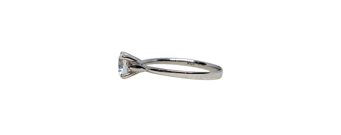 9ct White gold solitaire cubic zirconia 4 claw with two plain leaf design on slim shank ring